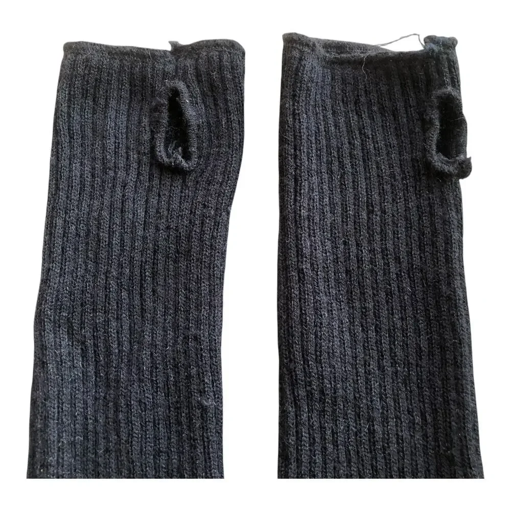 Arm Warmers Fingerless Gloves Ribbed And Cable Knit Sleeve Thumbhole Black 2 Pr